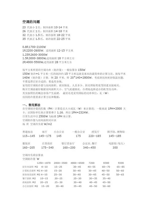 空调设计参数资料
