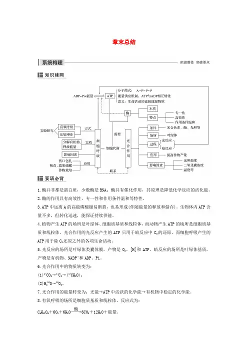 2019_2020版高中生物第4章光合作用和细胞呼吸章末总结学案苏教版必修1