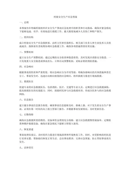 村级安全生产应急预案