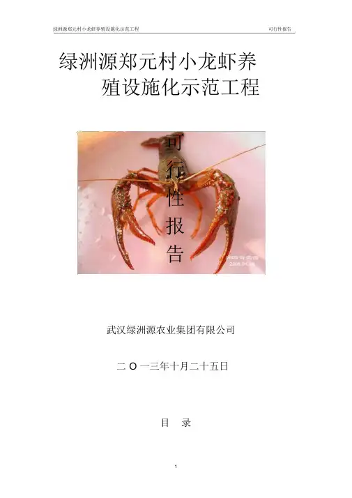 绿洲源郑元村小龙虾养殖设施化示范工程可行性报告