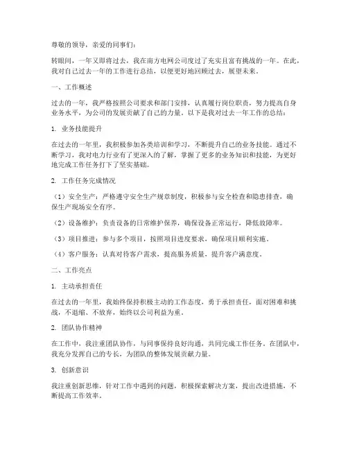 南网个人年度工作总结