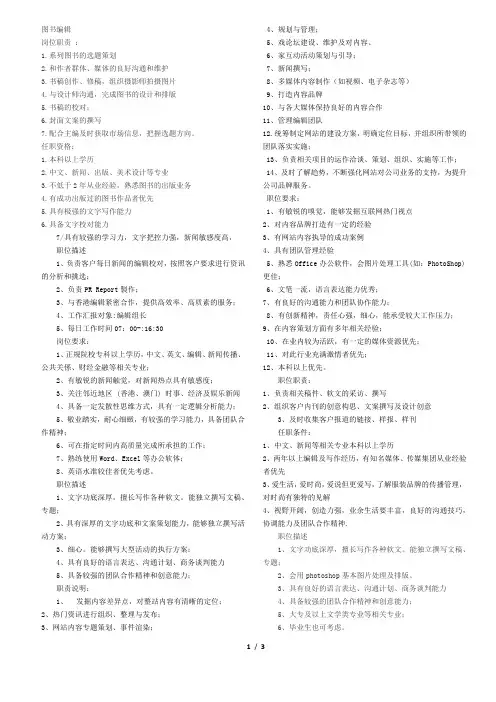 编辑招聘要求汇总(部分)