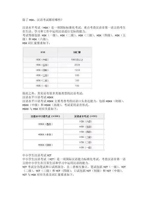 除了HSK,汉语考试都有哪些？