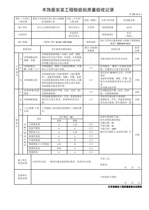 苏TJ6.6.3.1木饰面安装工程检验批质量验收记录
