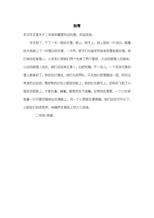 小学二年级看图写话：玩雪