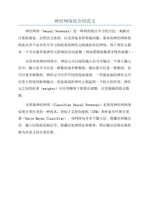 神经网络的介绍范文