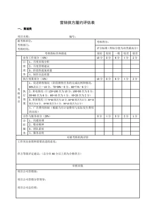 营销供方履约评估表