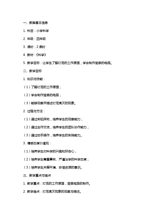 《小学科学灯泡亮了》教案