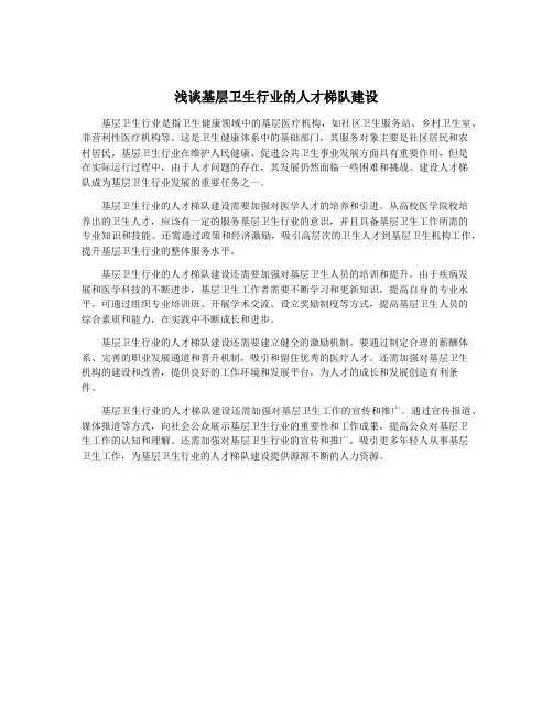 浅谈基层卫生行业的人才梯队建设