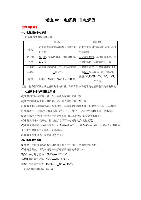 考点06  电解质 非电解质-(原卷版)