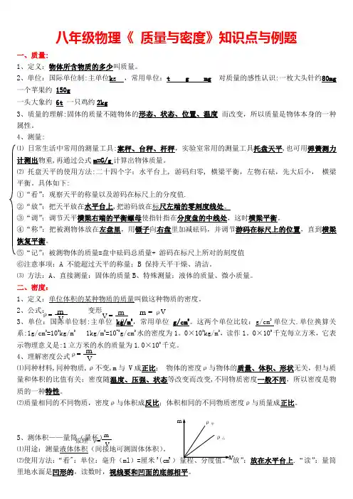 八年级物理《 质量与密度》知识点与例题