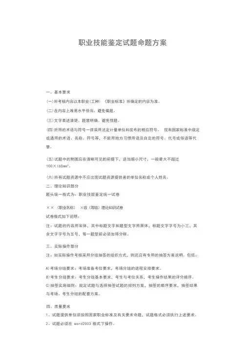 职业技能鉴定试题命题方案