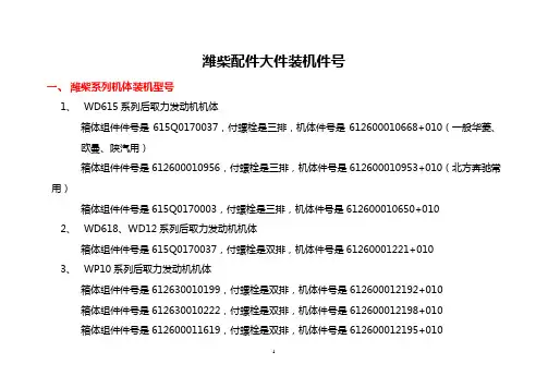 潍柴配件大件装机件号