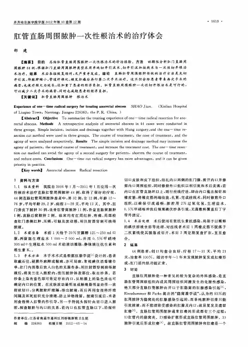 肛管直肠周围脓肿一次性根治术的治疗体会