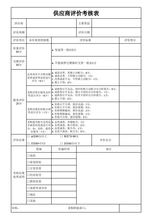 供应商评价考核表 