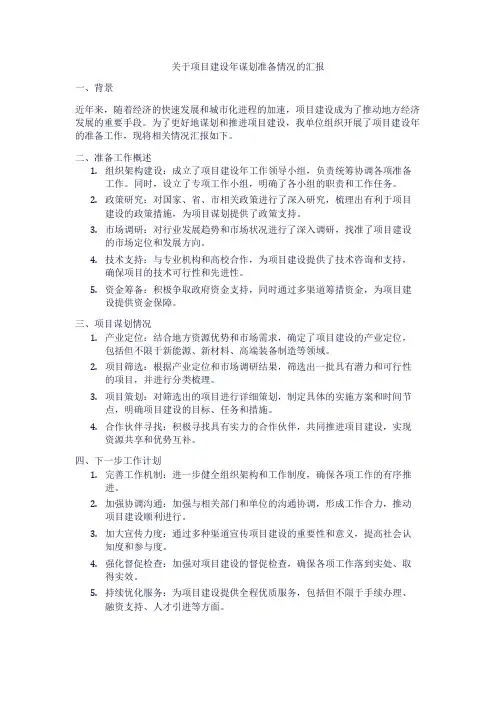 关于项目建设年谋划准备情况的汇报