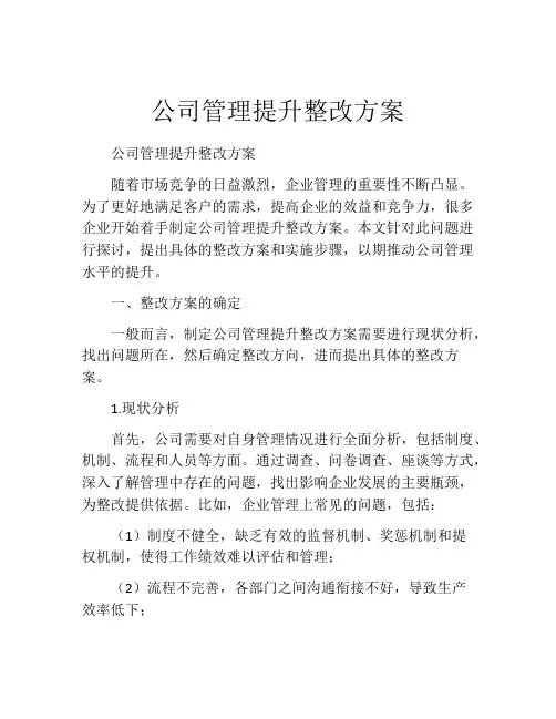 公司管理提升整改方案