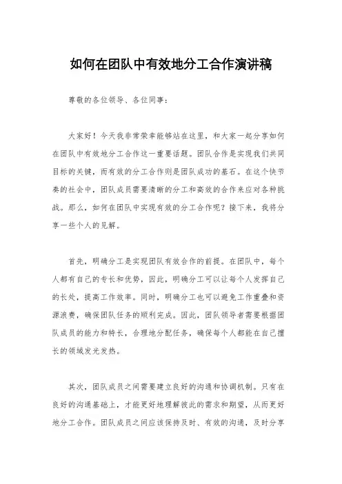 如何在团队中有效地分工合作演讲稿
