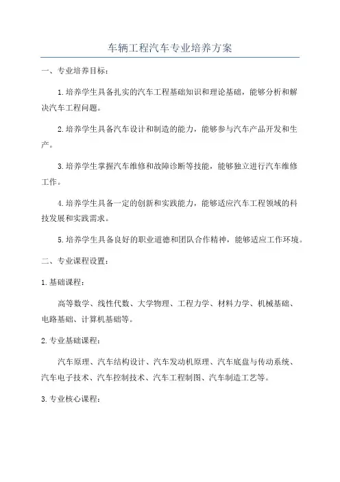 车辆工程汽车专业培养方案