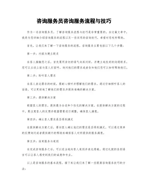 咨询服务员咨询服务流程与技巧