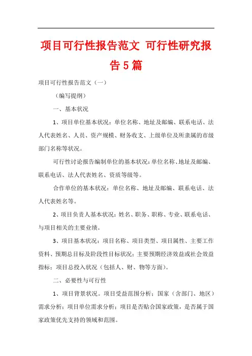 项目可行性报告范文 可行性研究报告5篇