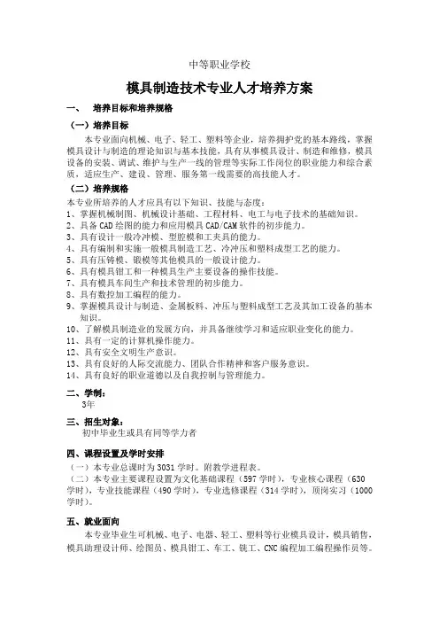 模具制造技术专业人才培养方案