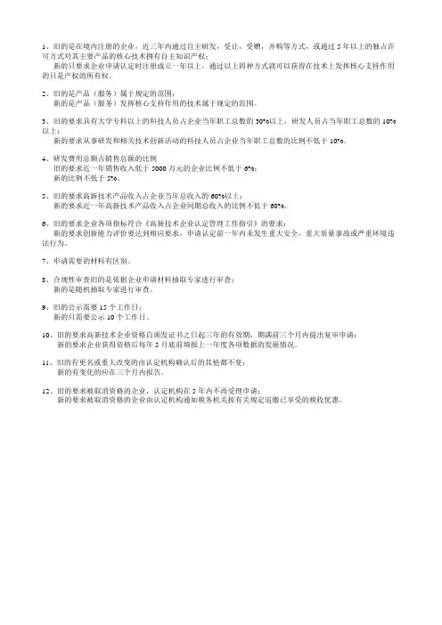 高新技术企业认定新旧区别