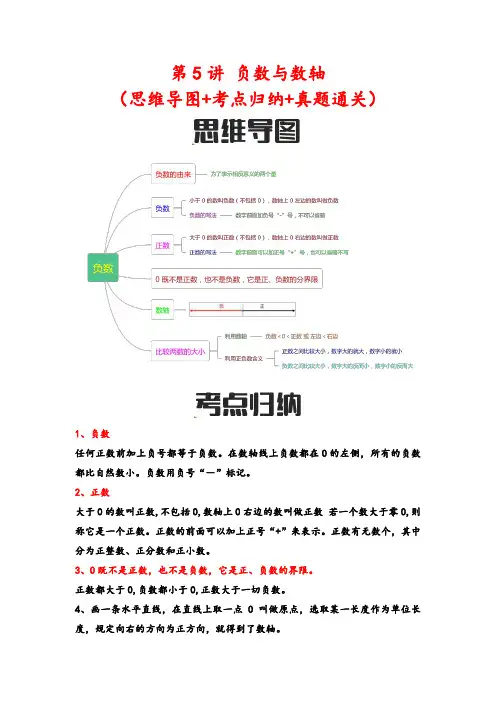 六年级数学下册小升初复习第5讲负数与数轴(思维导图+考点归纳+真题通关)