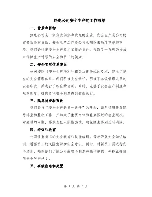 热电公司安全生产的工作总结