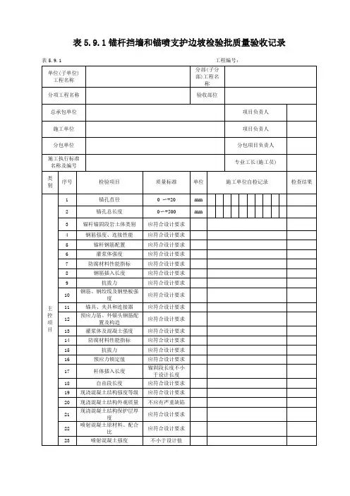 锚杆挡墙和锚喷支护边坡检验批质量验收记录