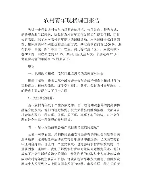 农村青年现状调查报告