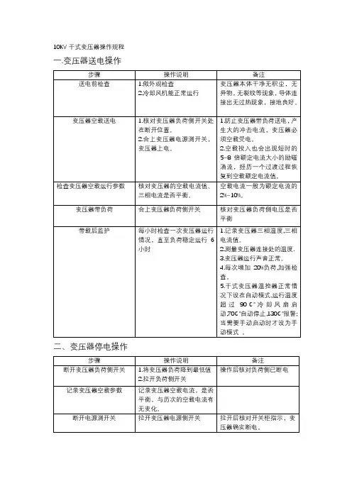 10千伏变压器操作规程