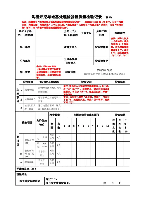 01沟槽开挖检验批质量检验记录