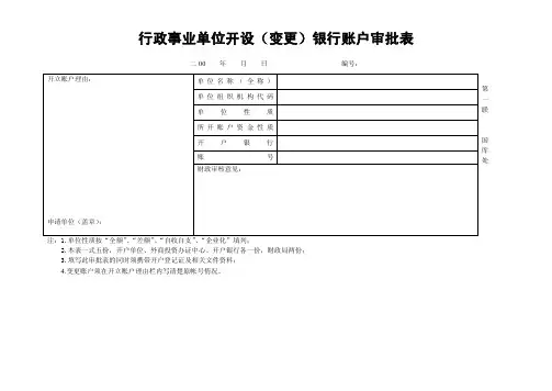 行政事业单位开设（变更）银行账户审批表
