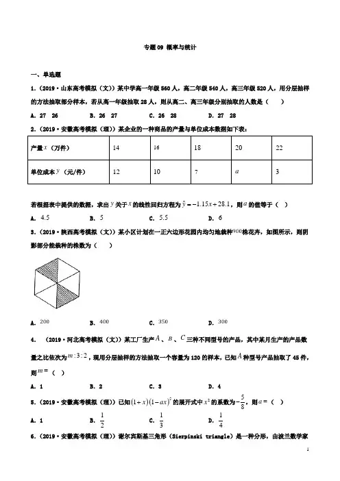 专题09 概率与统计  2020版19届高三百强校冲刺模拟试题分项汇编题库(学生版)