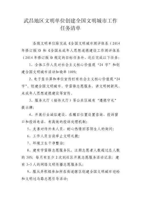 创建全国文明城市工作任务清单（文明单位）【精选文档】