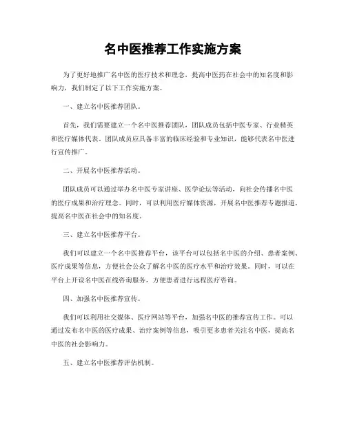 名中医推荐工作实施方案