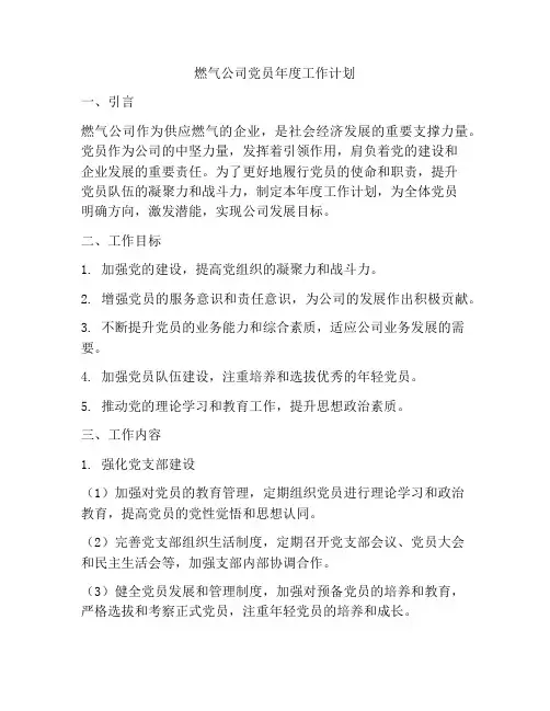 燃气公司党员年度工作计划