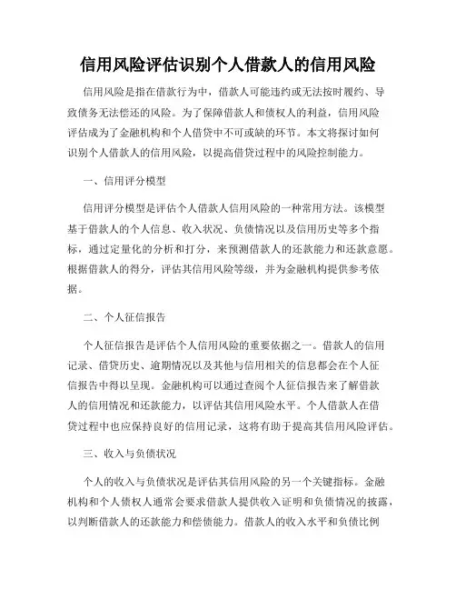 信用风险评估识别个人借款人的信用风险
