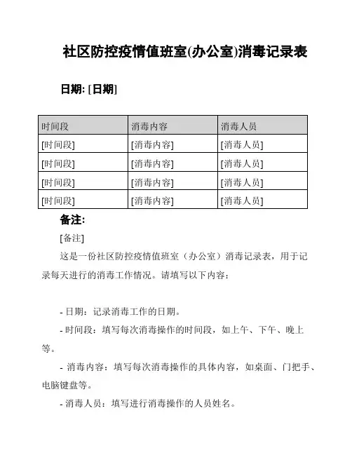 社区防控疫情值班室(办公室)消毒记录表