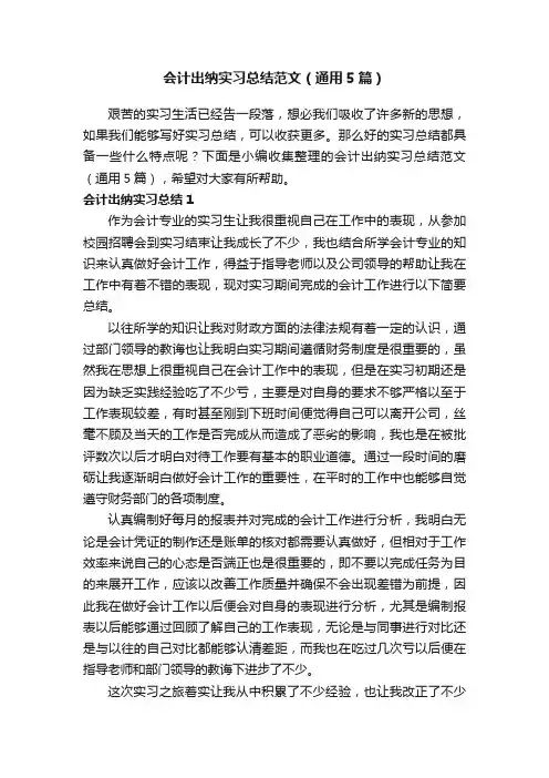 会计出纳实习总结范文（通用5篇）