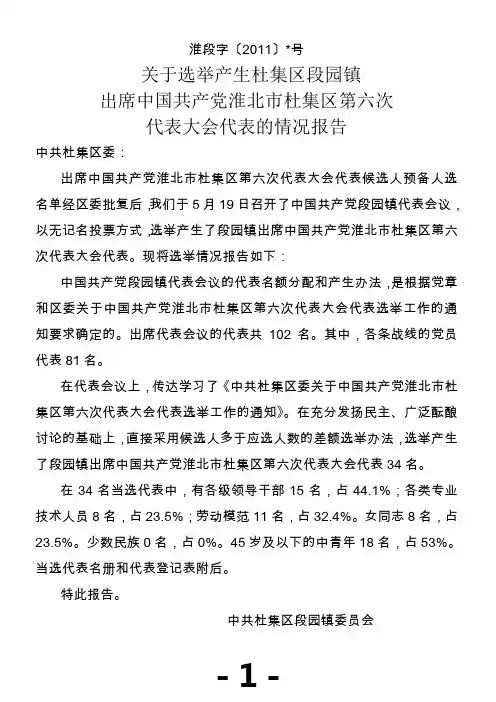 党代表选举情况的报告(参考样式)