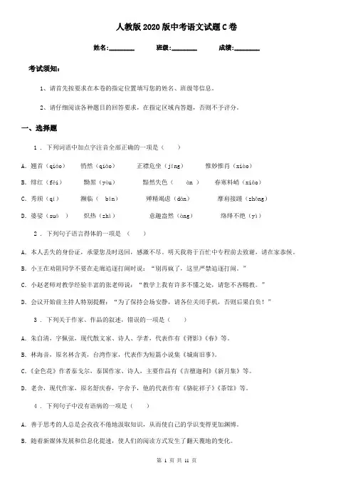 人教版2020版中考语文试题C卷(检测)