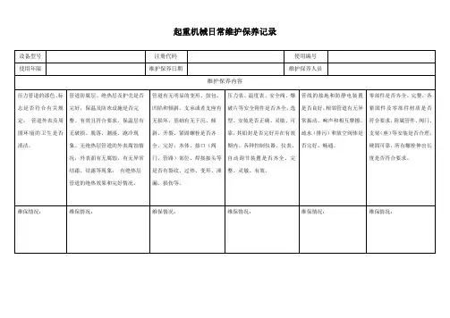 压力管道维护保养记录表格模板