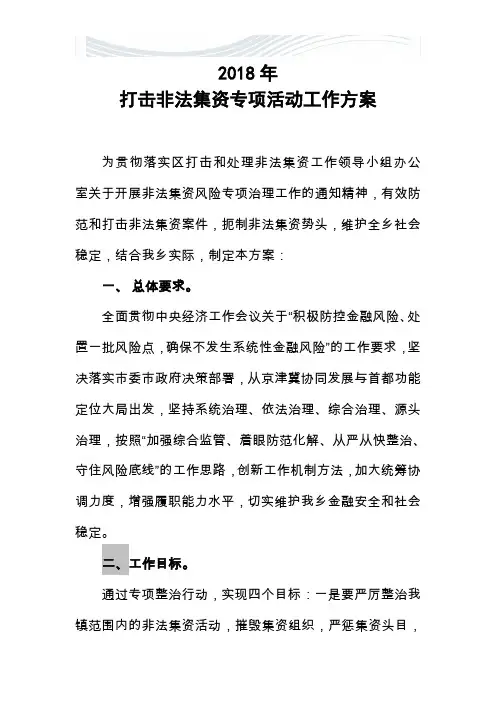 2018年打击非法集资工作计划[精品文档]