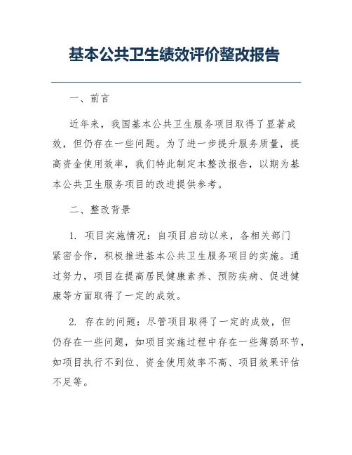 基本公共卫生绩效评价整改报告