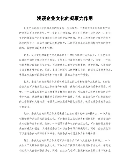 浅谈企业文化的凝聚力作用