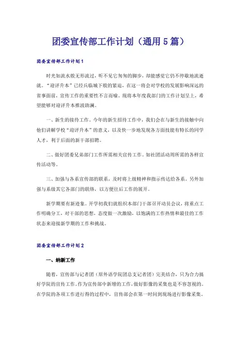 团委宣传部工作计划(通用5篇)