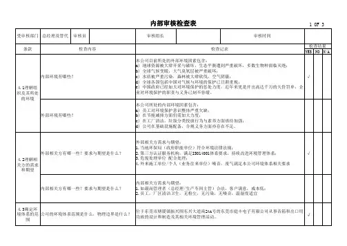 ISO14001-2015内审检查表-管理层