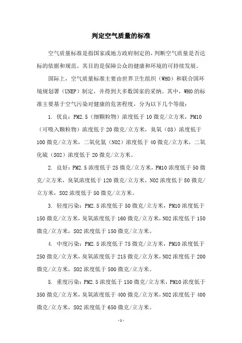 判定空气质量的标准